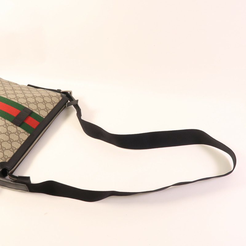 GUCCI 塗層帆布GG Supreme銀扣肩背袋-4