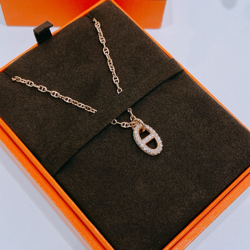 Tw4377 Hermes 愛馬仕頸鏈Frandole Pendant 0.45 ct 48 Diamond 18k Necklace Rose Gold-2