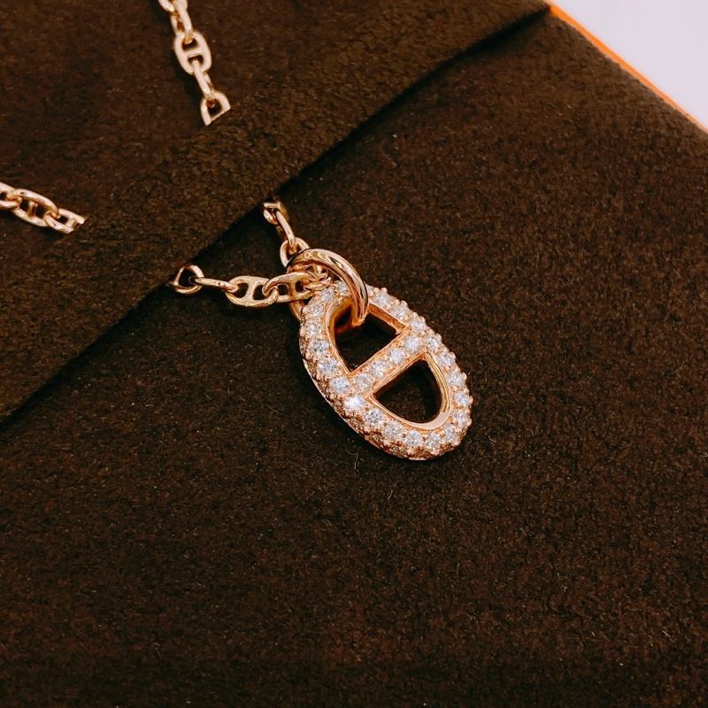 Tw4377 Hermes 愛馬仕頸鏈Frandole Pendant 0.45 ct 48 Diamond 18k Necklace Rose Gold-3