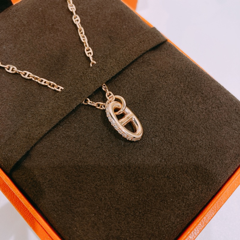 Tw4377 Hermes 愛馬仕頸鏈Frandole Pendant 0.45 ct 48 Diamond 18k Necklace Rose Gold-4