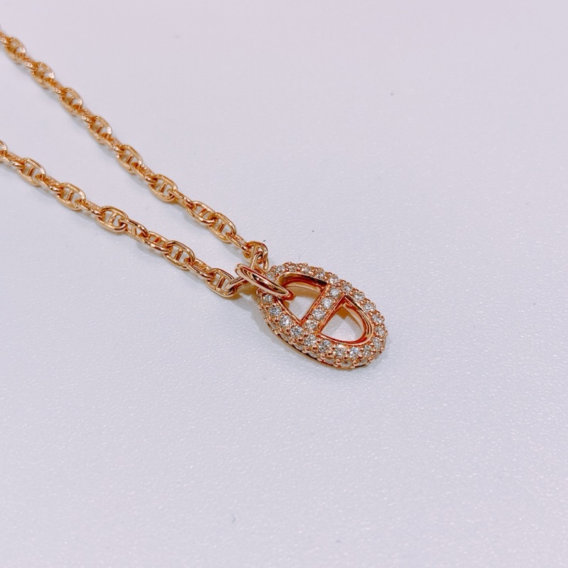 Tw4377 Hermes 愛馬仕頸鏈Frandole Pendant 0.45 ct 48 Diamond 18k Necklace Rose Gold-6