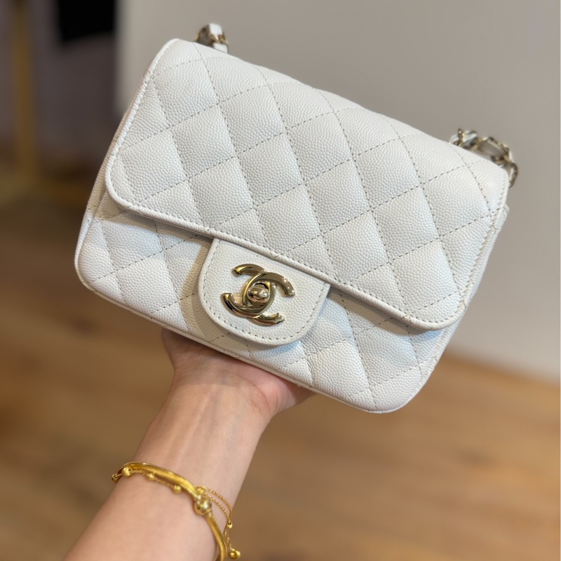 CHANEL 香奈兒 白色 17 方胖子 CF 鍊條包 斜背包 側背包 肩背包-0