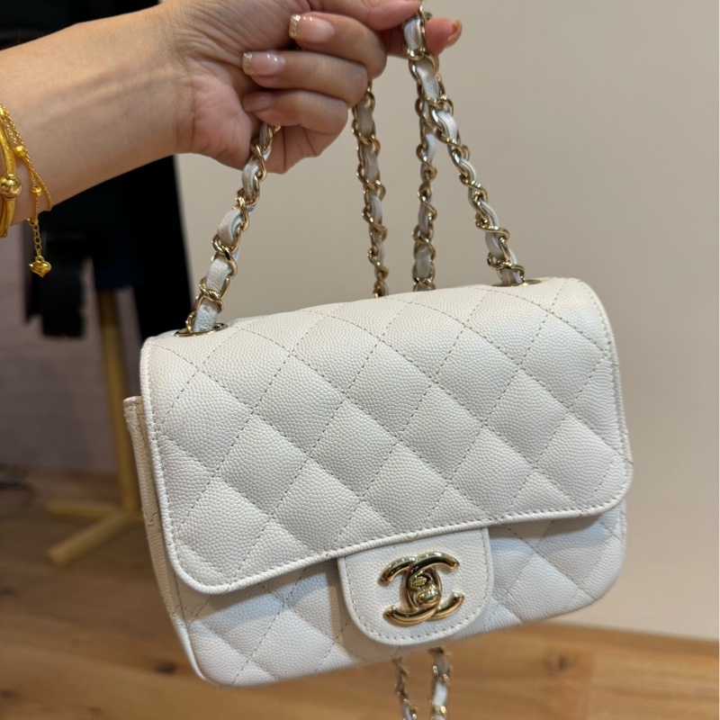 CHANEL 香奈兒 白色 17 方胖子 CF 鍊條包 斜背包 側背包 肩背包-2