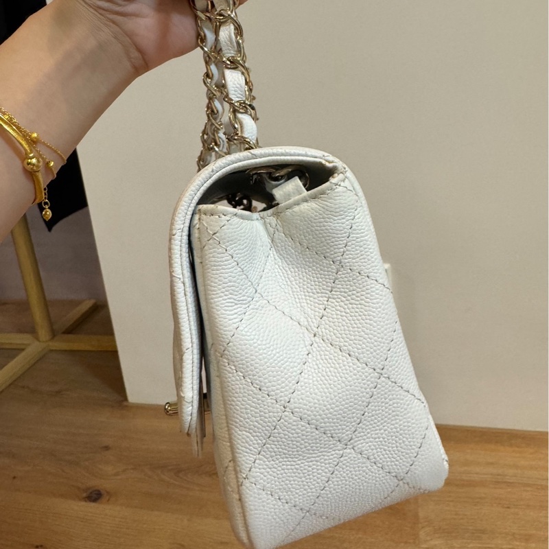 CHANEL 香奈兒 白色 17 方胖子 CF 鍊條包 斜背包 側背包 肩背包-5