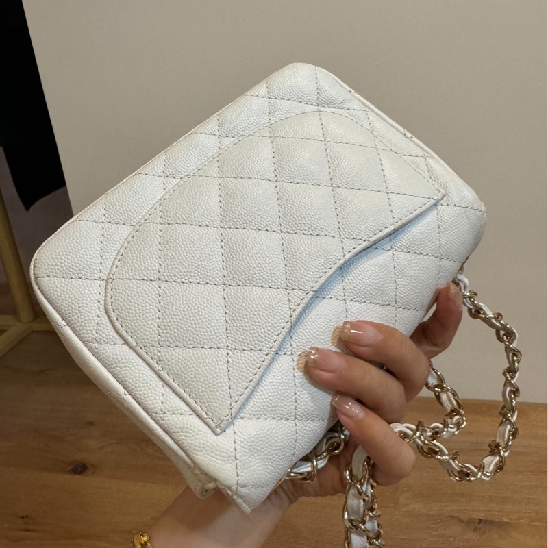 CHANEL 香奈兒 白色 17 方胖子 CF 鍊條包 斜背包 側背包 肩背包-7