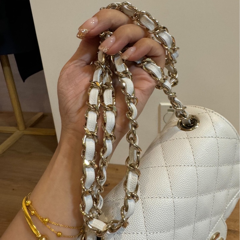 CHANEL 香奈兒 白色 17 方胖子 CF 鍊條包 斜背包 側背包 肩背包-8