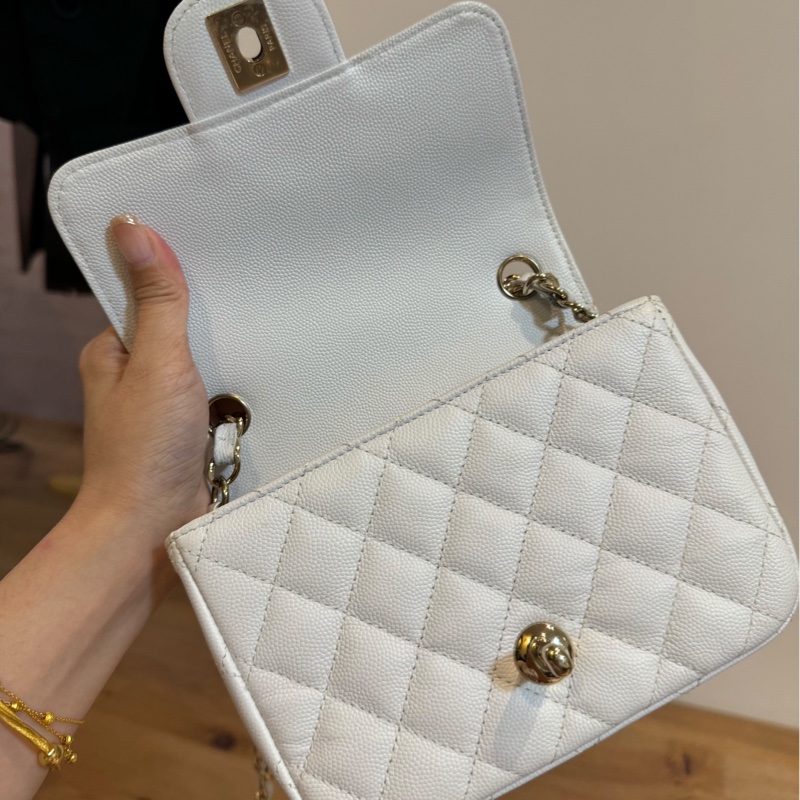 CHANEL 香奈兒 白色 17 方胖子 CF 鍊條包 斜背包 側背包 肩背包-9