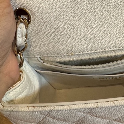 CHANEL 香奈兒 白色 17 方胖子 CF 鍊條包 斜背包 側背包 肩背包-11