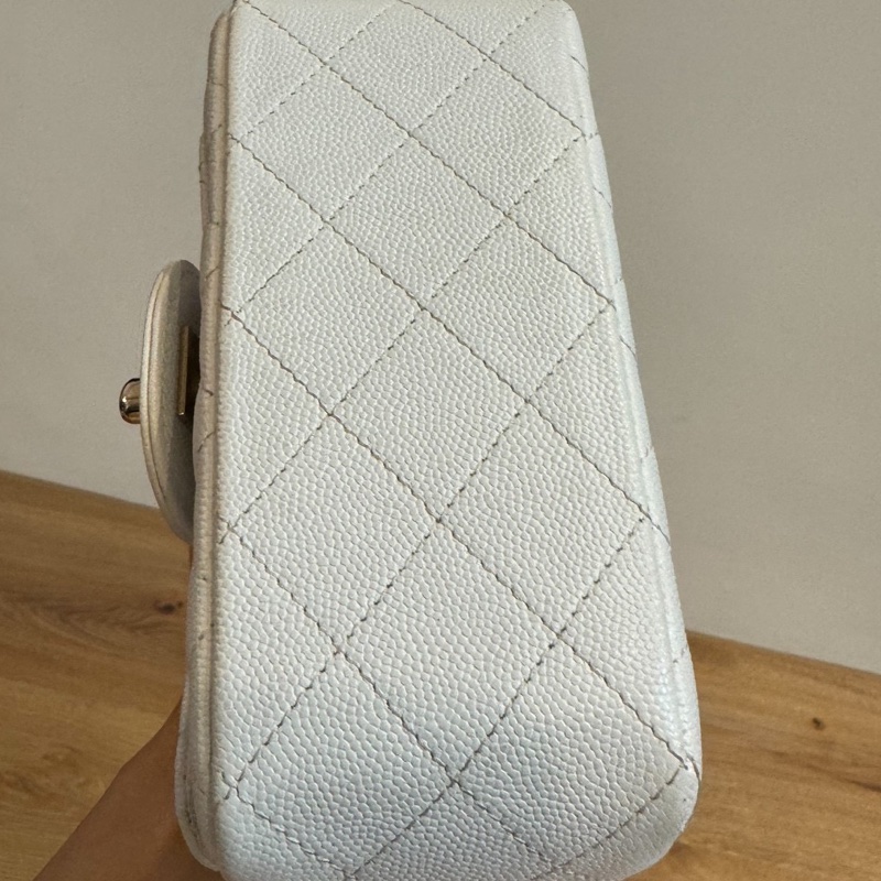 CHANEL 香奈兒 白色 17 方胖子 CF 鍊條包 斜背包 側背包 肩背包-12