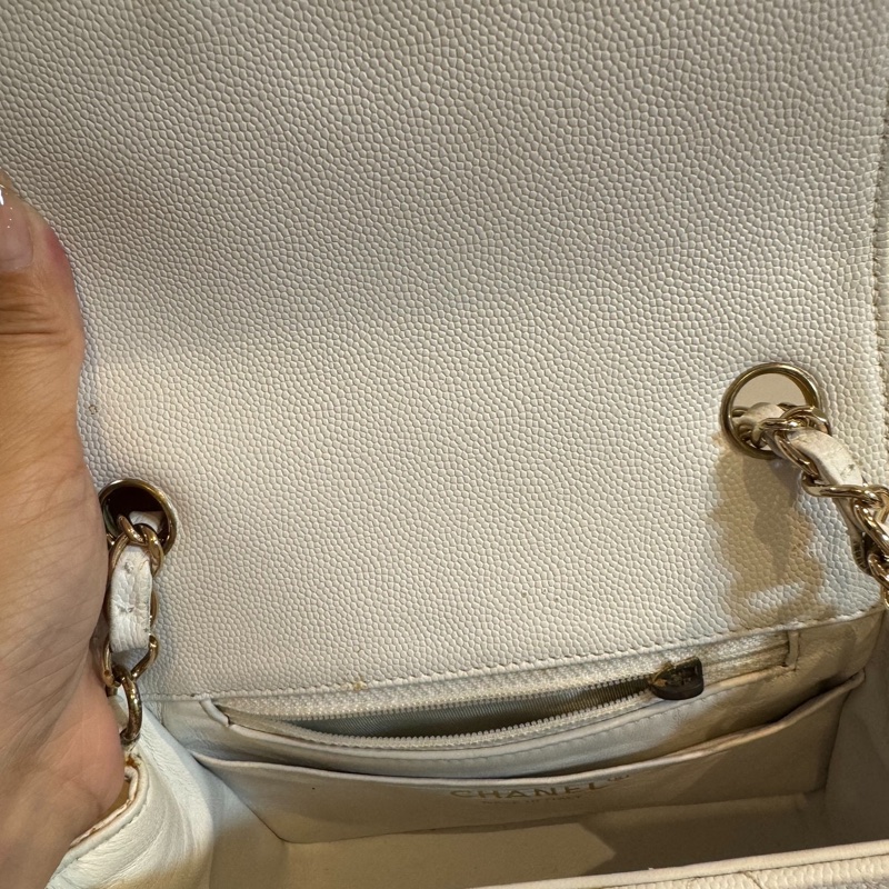 CHANEL 香奈兒 白色 17 方胖子 CF 鍊條包 斜背包 側背包 肩背包-16