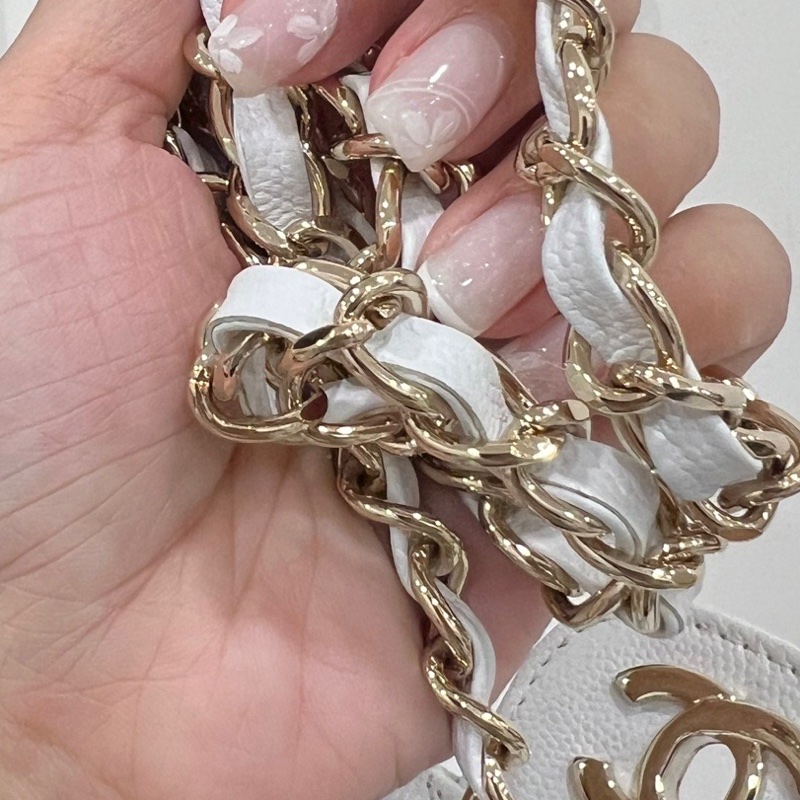 CHANEL 香奈兒 白色 17 方胖子 CF 鍊條包 斜背包 側背包 肩背包-20