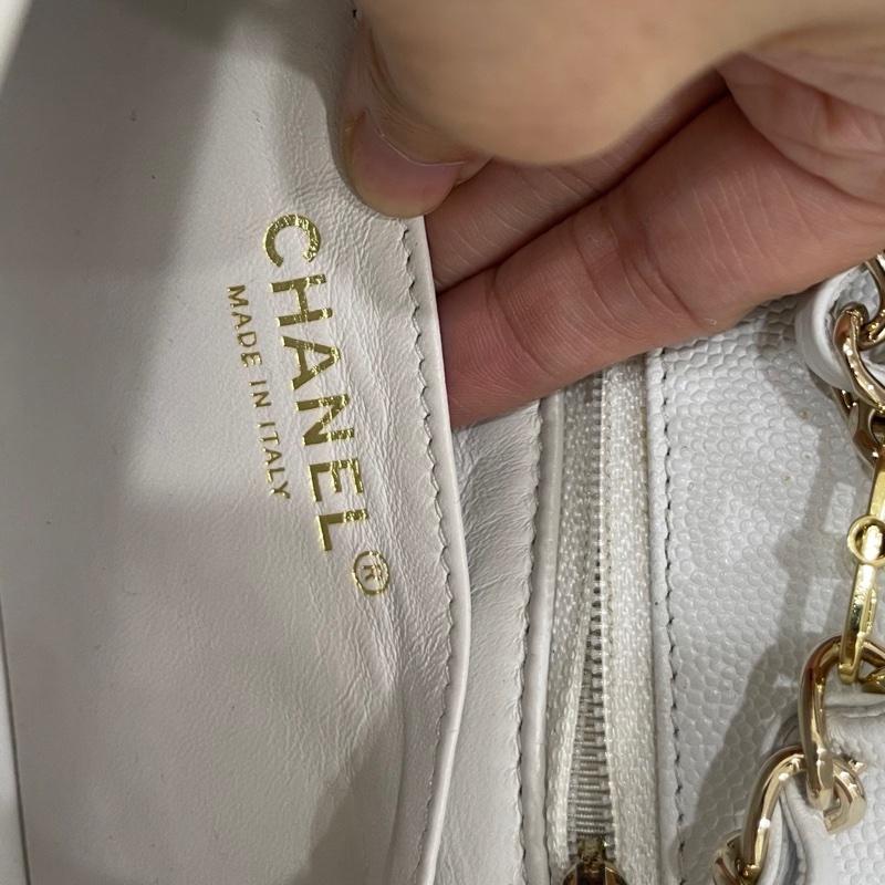 CHANEL 香奈兒 白色 17 方胖子 CF 鍊條包 斜背包 側背包 肩背包-22