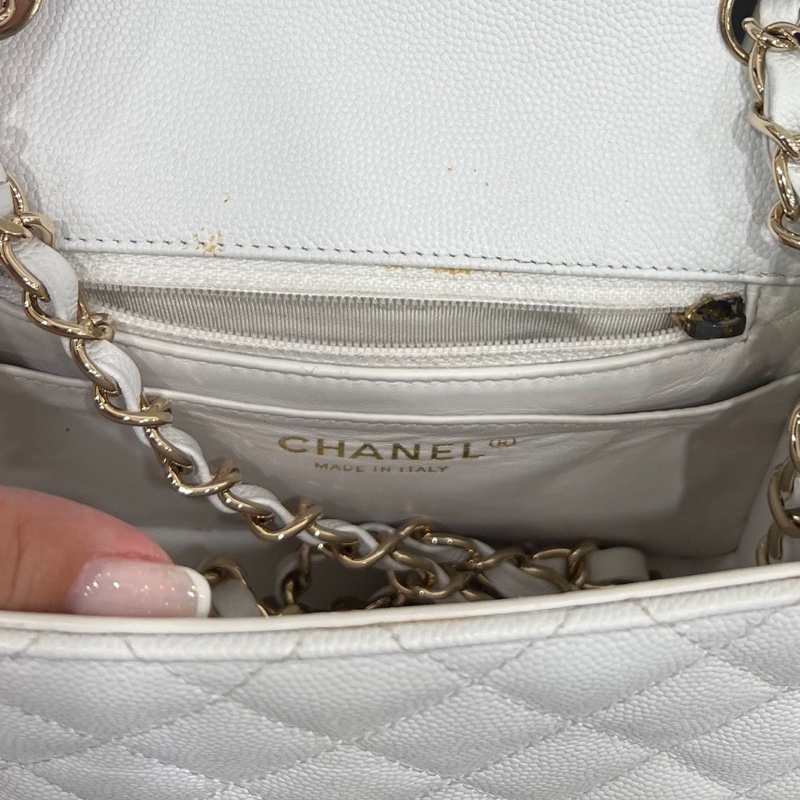 CHANEL 香奈兒 白色 17 方胖子 CF 鍊條包 斜背包 側背包 肩背包-25