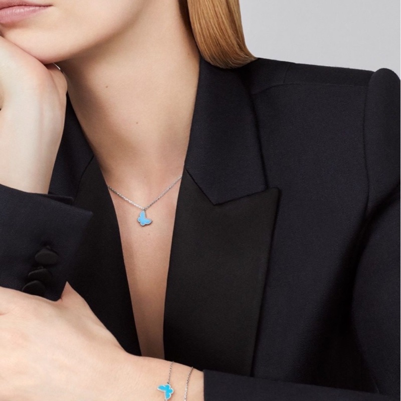 vca 梵克雅寶 白金 綠松石 蝴蝶 項鍊 有盒子 無保卡-4