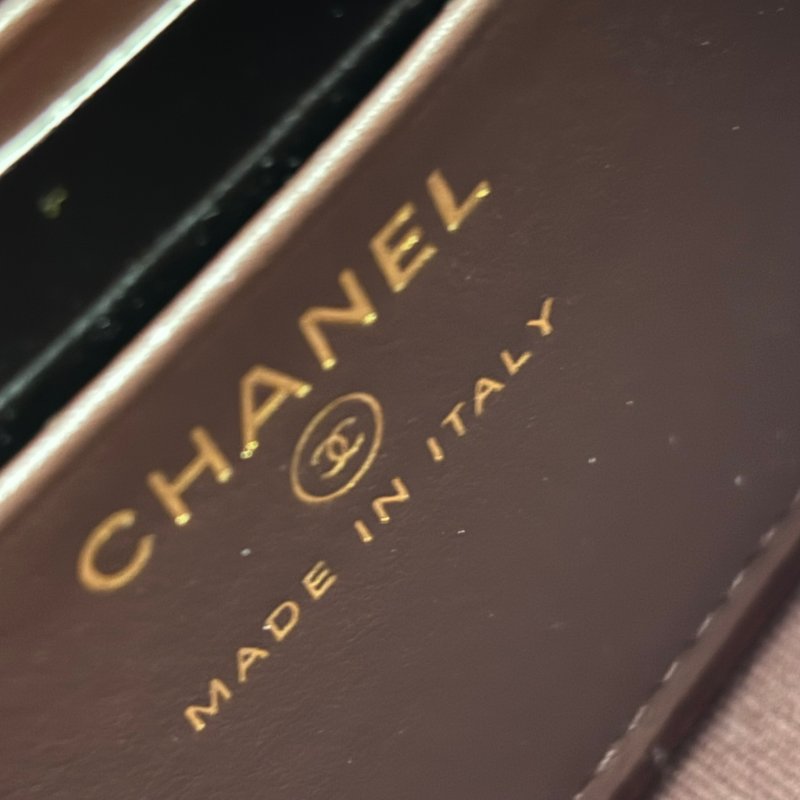 ::CHANEL:: AP4000黑色菱格紋牛皮淡金雙C MINI貝殼金鏈斜背包-14