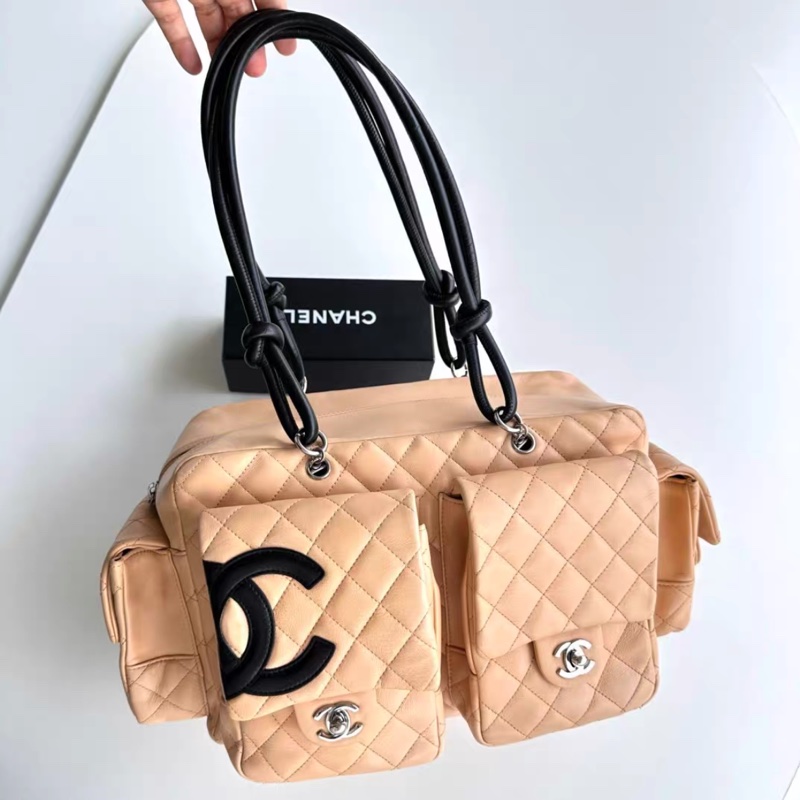 Chanel香奈兒康鵬奶茶色機車單肩包-0