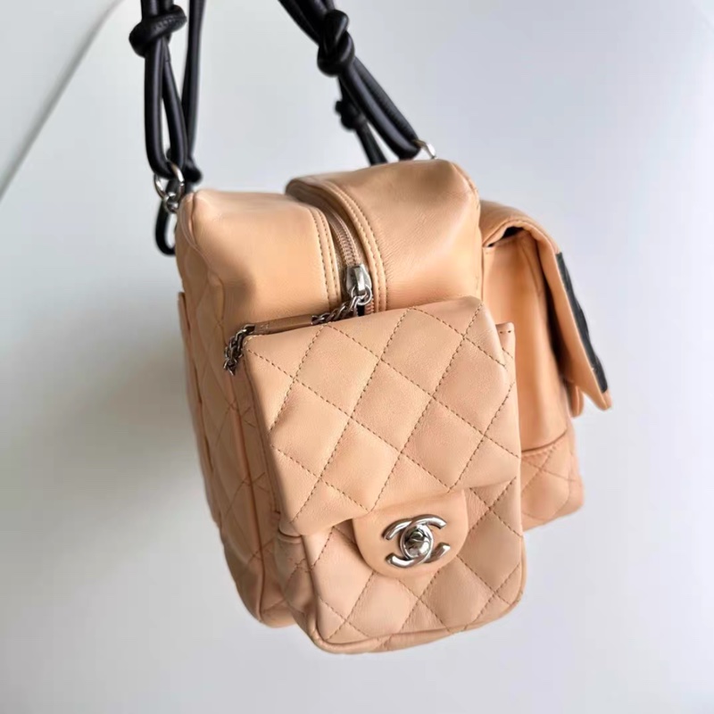 Chanel香奈兒康鵬奶茶色機車單肩包-2