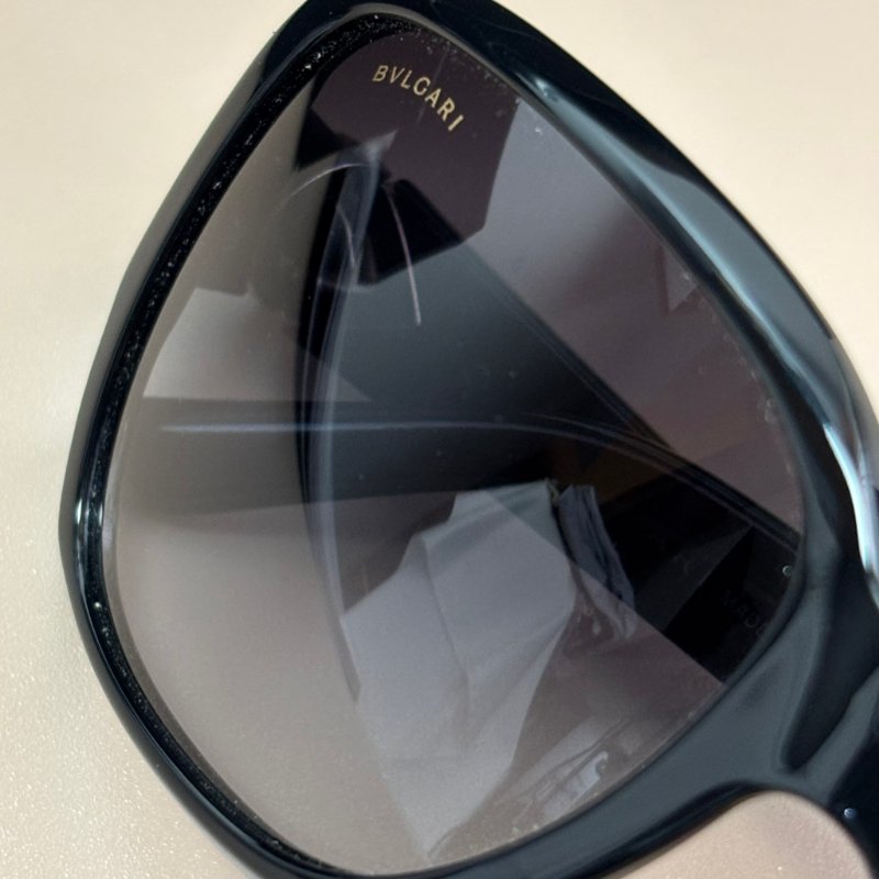 ::Bvlgari:: 寶格麗 黑框漸層鏡片銀鑽綠寶石太陽眼鏡 墨鏡-3