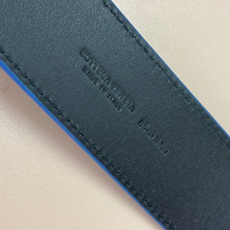 ::BOTTEGA VENETA:: BV 寶藍色 Intrecciato藍色編織銀釦腰帶/皮帶85-12