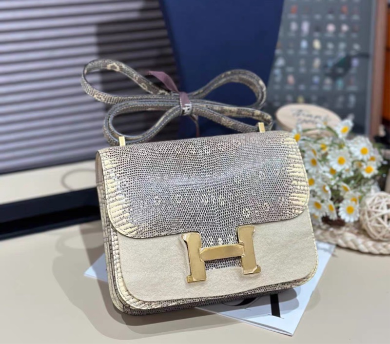 未使用Hermes constance 康康 19 原色蜥蜴 金扣 D刻 盒子 票證-0