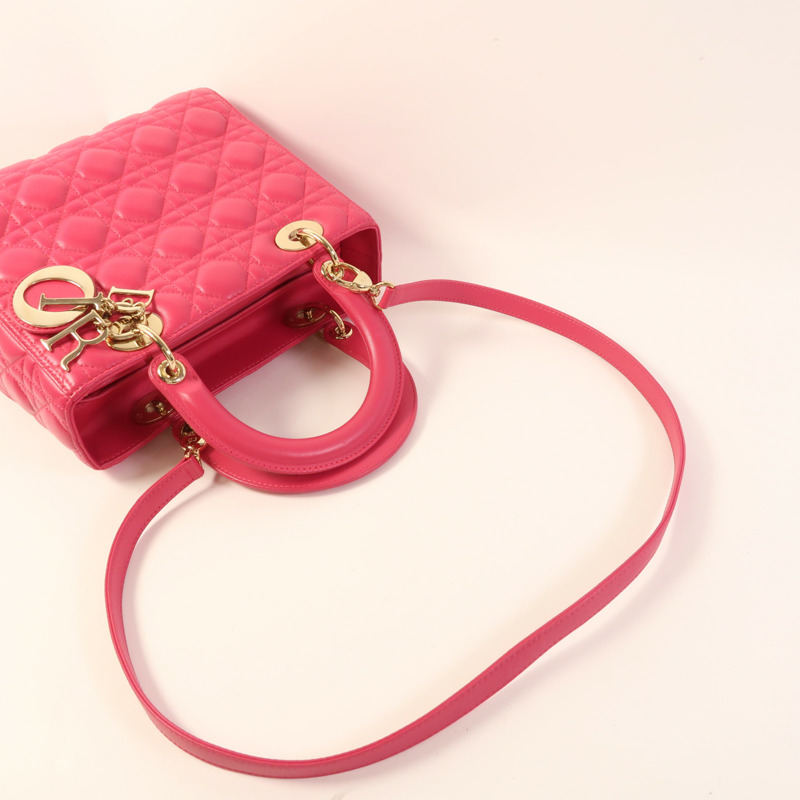 Dior 羊皮皮革Lady Dior金扣手挽肩背兩用袋-5