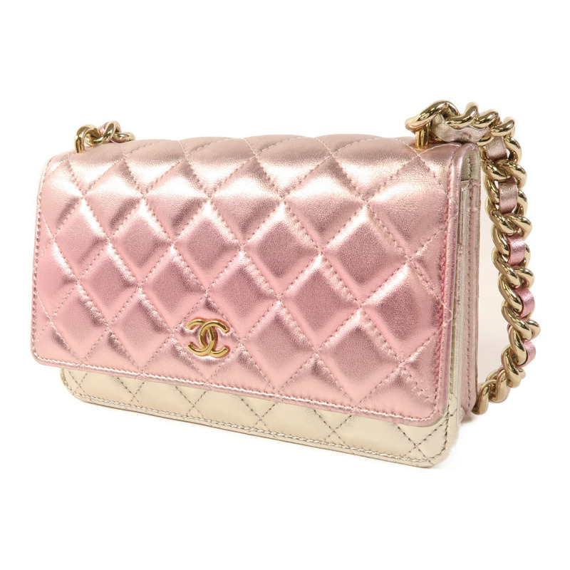 CHANEL 羊皮皮革Wallet on Chain金扣鏈帶肩背袋-2