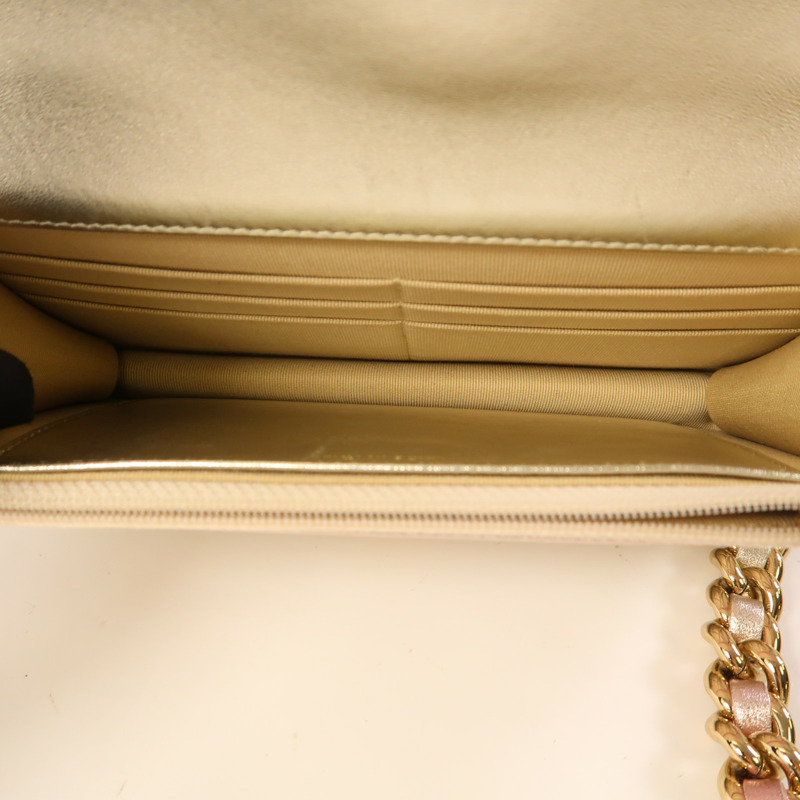 CHANEL 羊皮皮革Wallet on Chain金扣鏈帶肩背袋-5