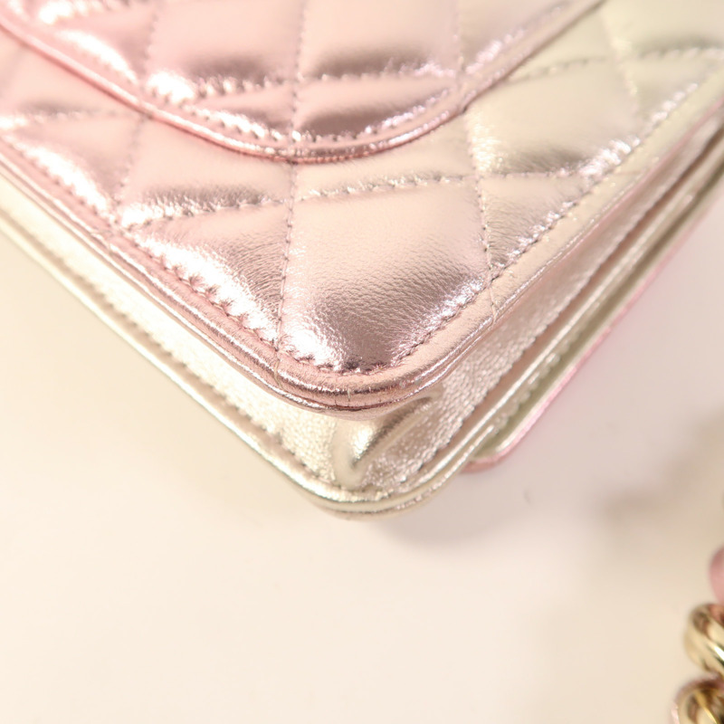 CHANEL 羊皮皮革Wallet on Chain金扣鏈帶肩背袋-12