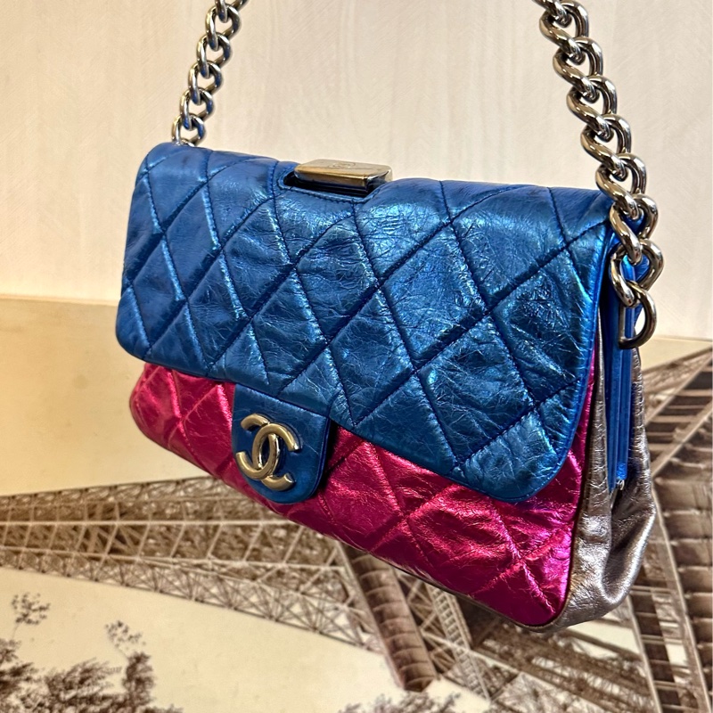 🩵Chanel flag bag 全皮 彩虹袋 肩背袋 party bag-3