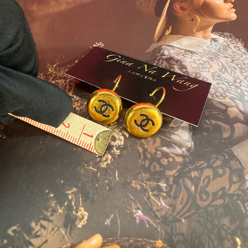 Chanel vintage 原黑logo耳環/古董藏家收藏/王吉娜古董精品-4