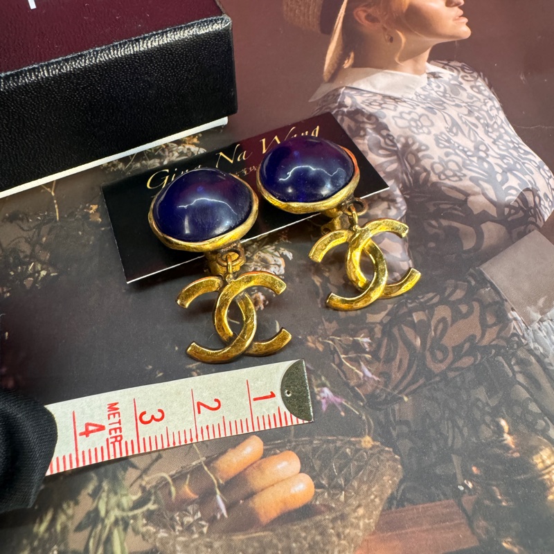 Chanel vintage 琉璃大耳夾/古董藏家收藏/王吉娜古董精品-3