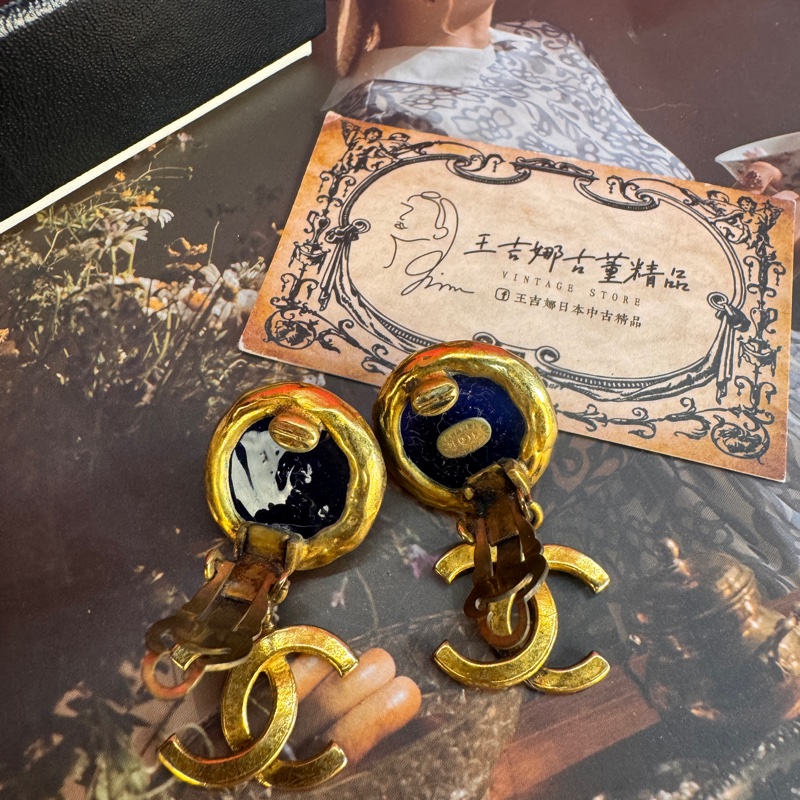 Chanel vintage 琉璃大耳夾/古董藏家收藏/王吉娜古董精品-5