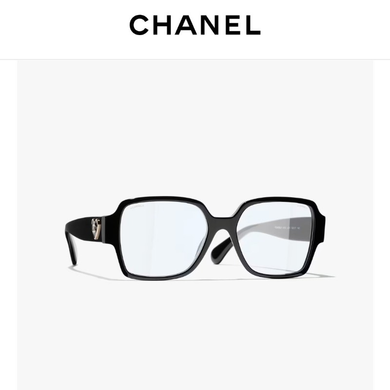 Chanel 光學眼鏡 黑框 粗鏡腳 愛心LOGO-3