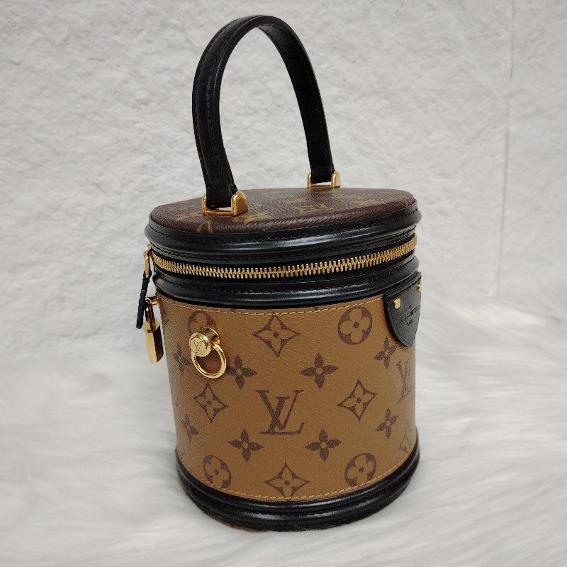 LV Cannes 焦糖色 老花 塗層帆布拼牛皮 小號 發財桶(缺肩帶)-1