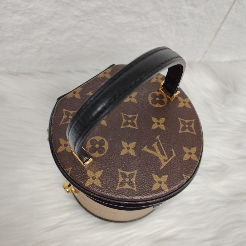 LV Cannes 焦糖色 老花 塗層帆布拼牛皮 小號 發財桶(缺肩帶)-7