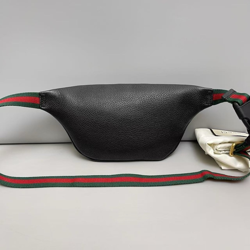 Gucci古馳 Print小號黑色牛皮荔枝紋腰包胸包-1