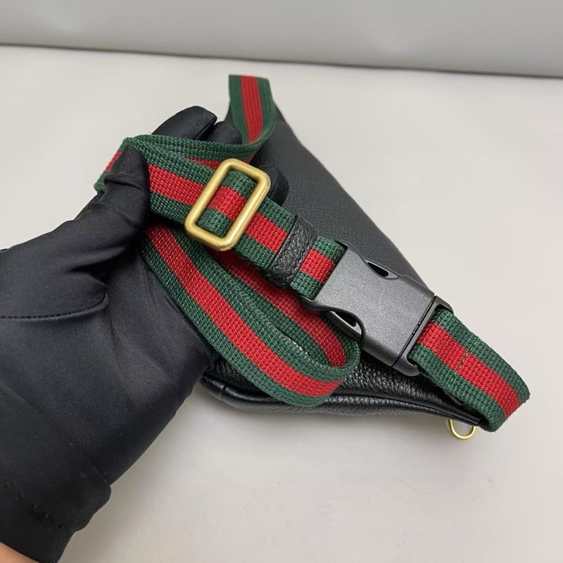 Gucci古馳 Print小號黑色牛皮荔枝紋腰包胸包-6
