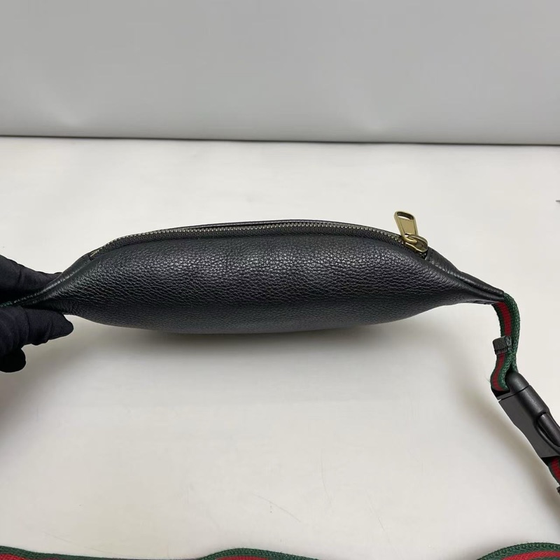 Gucci古馳 Print小號黑色牛皮荔枝紋腰包胸包-7