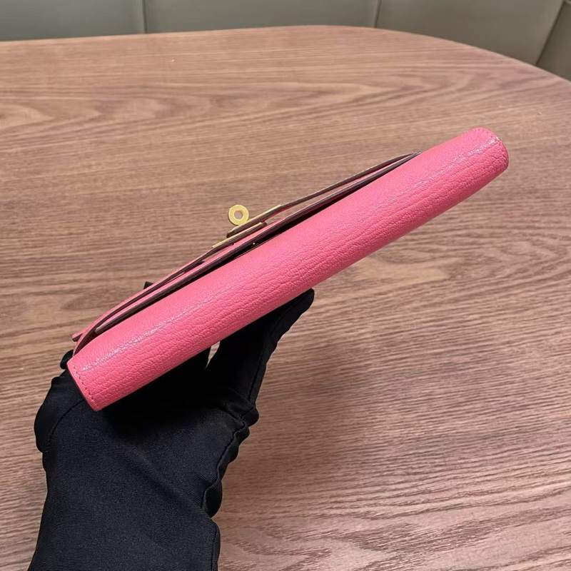 🌈Hermes🌟Kelly Wallet💗8W唇膏粉金扣💗98.5新🌟山羊皮🌟kelly🌟長銀包🌟-3