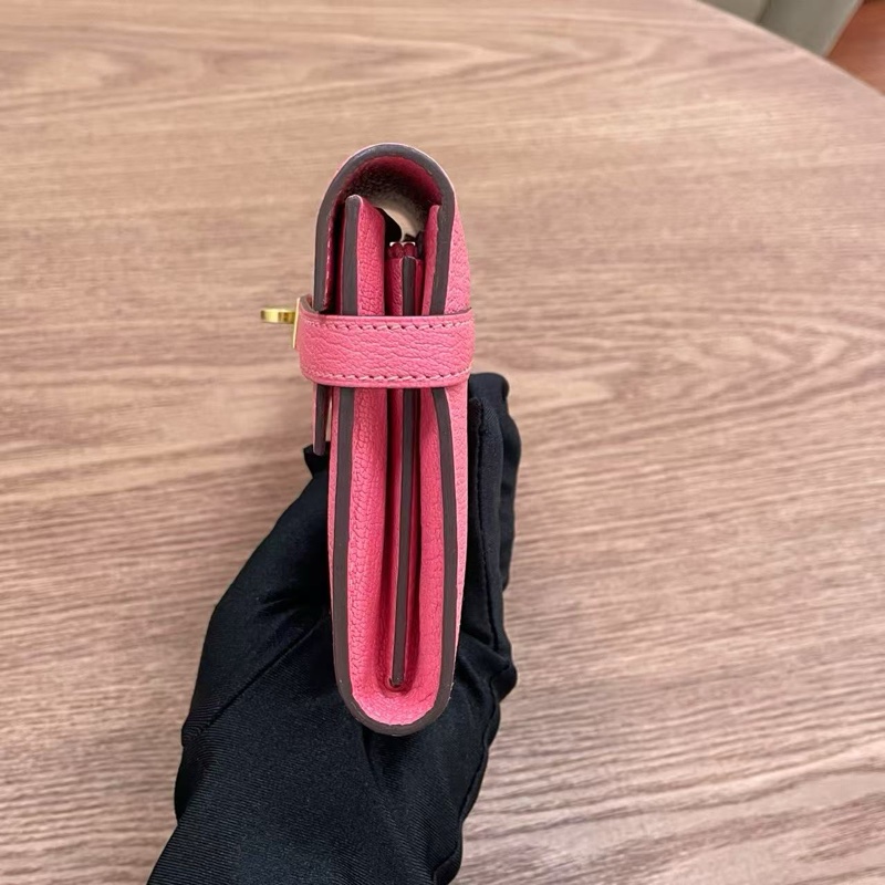 🌈Hermes🌟Kelly Wallet💗8W唇膏粉金扣💗98.5新🌟山羊皮🌟kelly🌟長銀包🌟-4