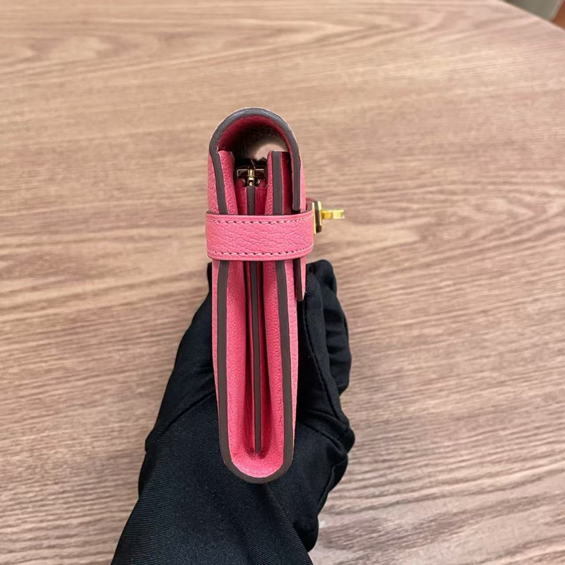 🌈Hermes🌟Kelly Wallet💗8W唇膏粉金扣💗98.5新🌟山羊皮🌟kelly🌟長銀包🌟-5