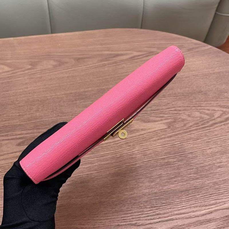 🌈Hermes🌟Kelly Wallet💗8W唇膏粉金扣💗98.5新🌟山羊皮🌟kelly🌟長銀包🌟-6