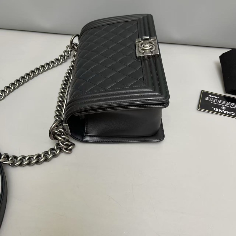 Chanel香奈兒leboy中號 黑銀全皮菱格包-2