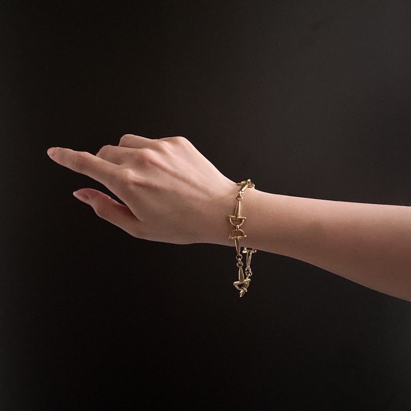 中古罕有 Celine 手鍊 鍍金屬 馬銜扣手鍊-1
