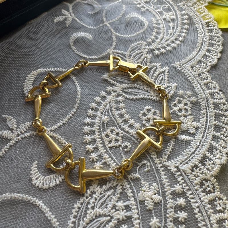 中古罕有 Celine 手鍊 鍍金屬 馬銜扣手鍊-3