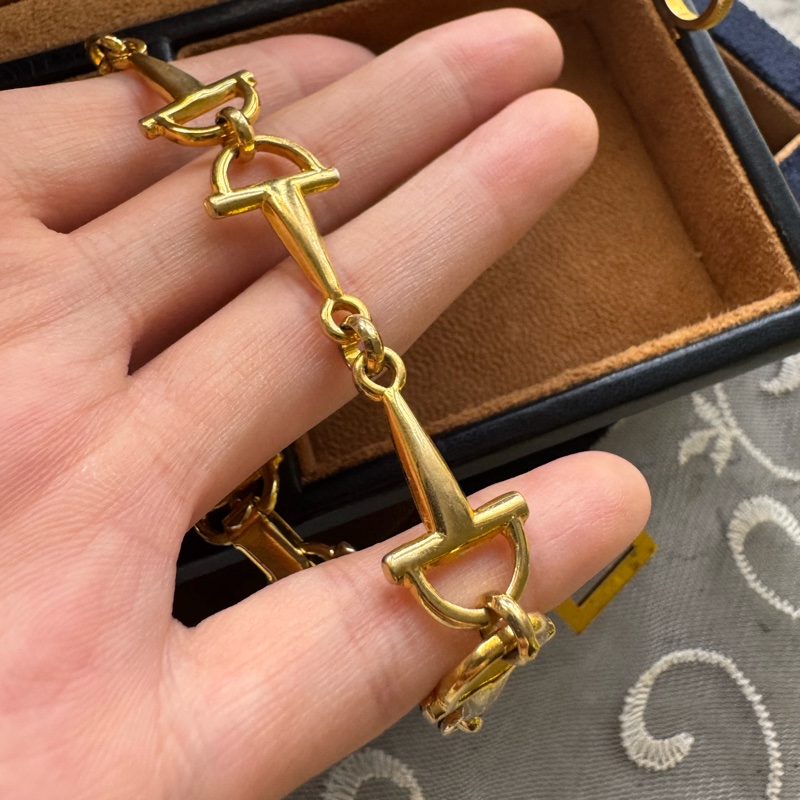 中古罕有 Celine 手鍊 鍍金屬 馬銜扣手鍊-7