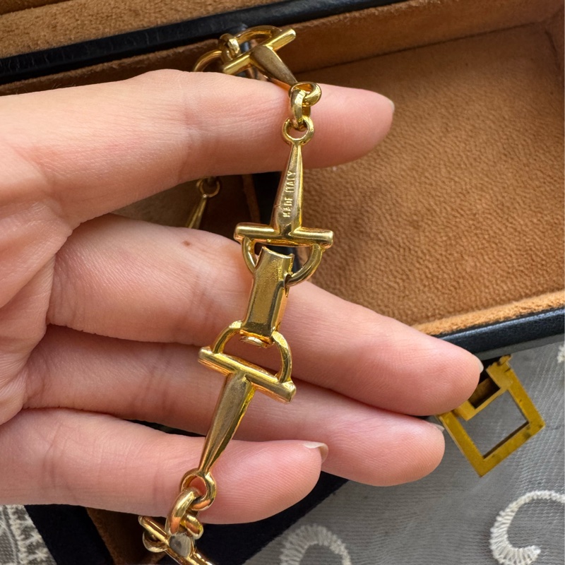中古罕有 Celine 手鍊 鍍金屬 馬銜扣手鍊-9