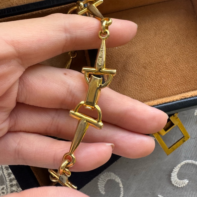中古罕有 Celine 手鍊 鍍金屬 馬銜扣手鍊-10