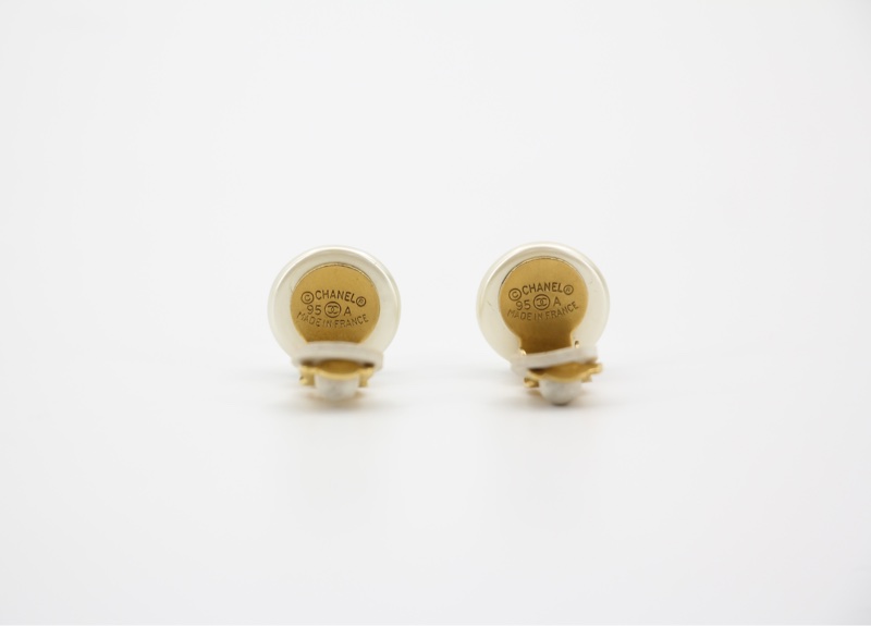 Chanel Vintage 95A 仿珍珠圓粒白色耳夾-5