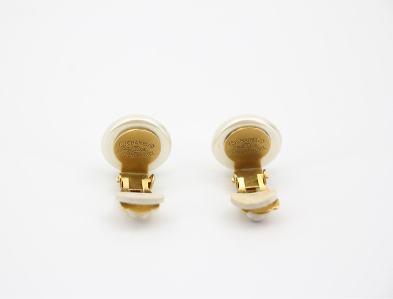 Chanel Vintage 95A 仿珍珠圓粒白色耳夾-6